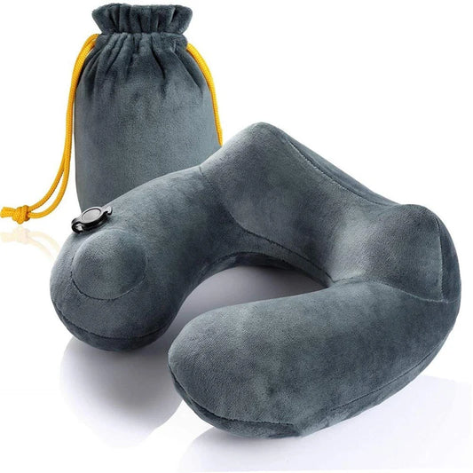 Inflatable Travel Neck Pillow with Carry Pouch