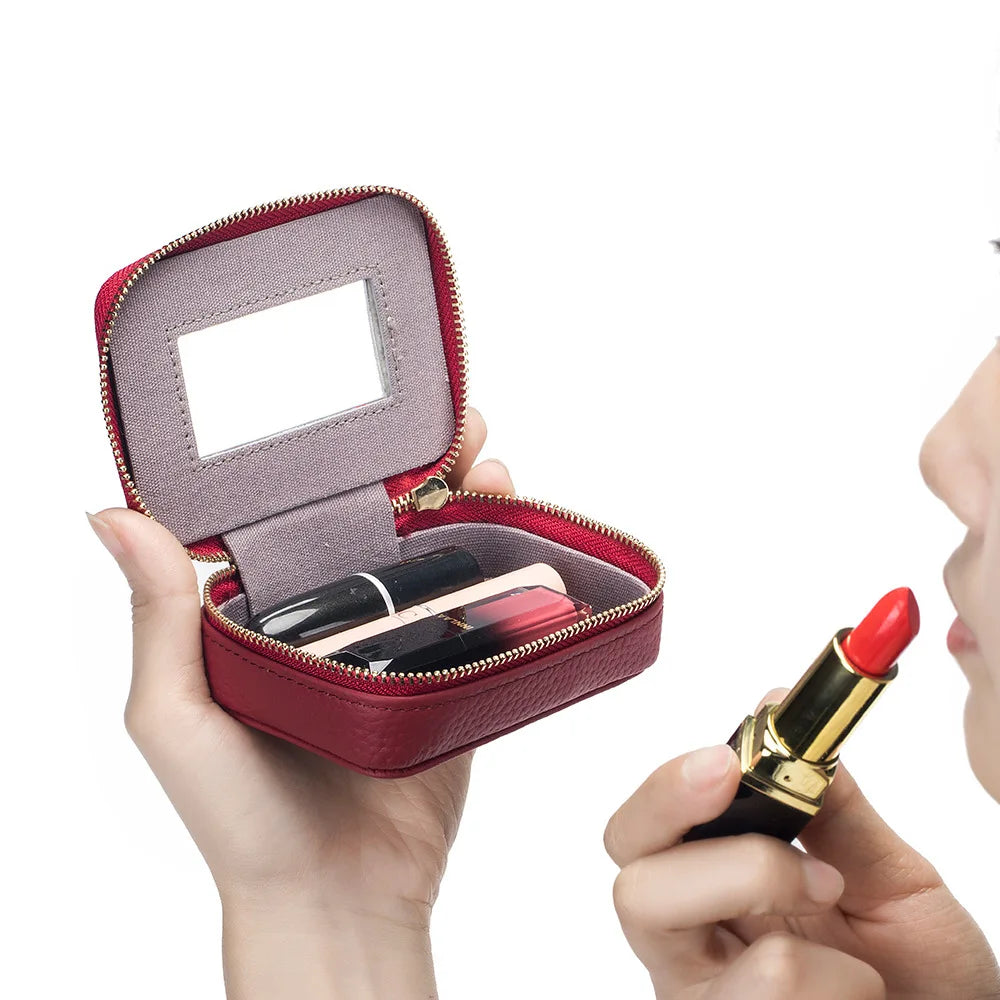 Leather Lipstick Case with Built-In Mirror